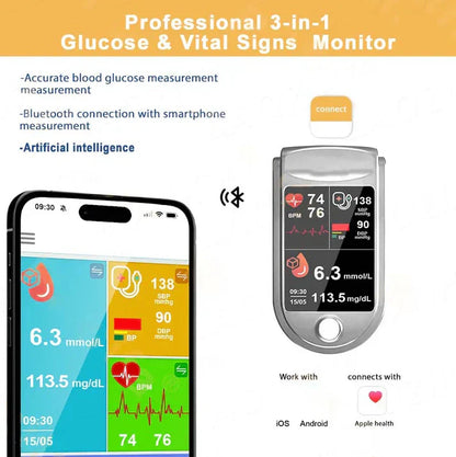 🎅Christmas Hot Sale🔥 Profesional 3in1 Glucose & Vital Signs Monitor- -Painless, Fast, Precise