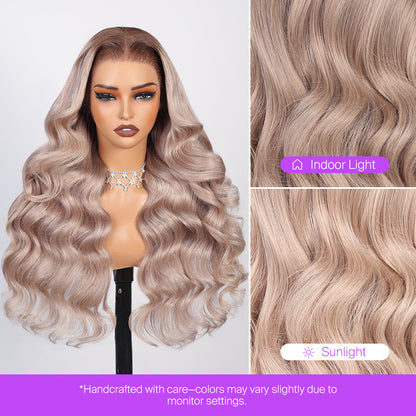 Megalook 13x6 Three-Go™ Ash Blonde Ombre Glueless Wigs Silky Straight With Drawstring 100% Human Hair Wig