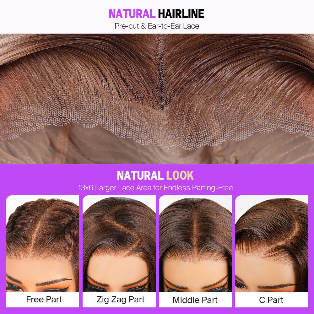 Megalook 13x6 Three-Go™ Ash Blonde Ombre Glueless Wigs Silky Straight With Drawstring 100% Human Hair Wig