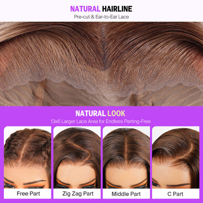 Megalook 13x6 Three-Go™ Ash Blonde Ombre Glueless Wigs Silky Straight With Drawstring 100% Human Hair Wig