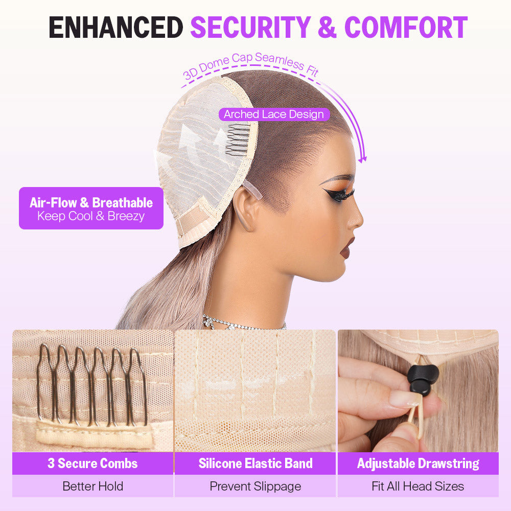 Megalook 13x6 Three-Go™ Ash Blonde Ombre Glueless Wigs Silky Straight With Drawstring 100% Human Hair Wig