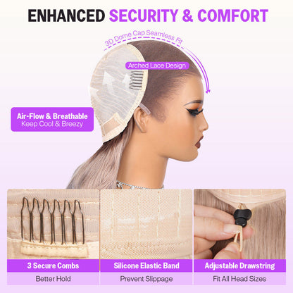 Megalook 13x6 Three-Go™ Ash Blonde Ombre Glueless Wigs Silky Straight With Drawstring 100% Human Hair Wig