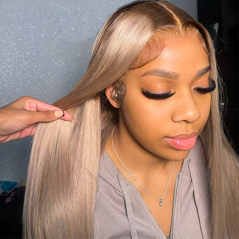 Megalook 13x6 Three-Go™ Ash Blonde Ombre Glueless Wigs Silky Straight With Drawstring 100% Human Hair Wig